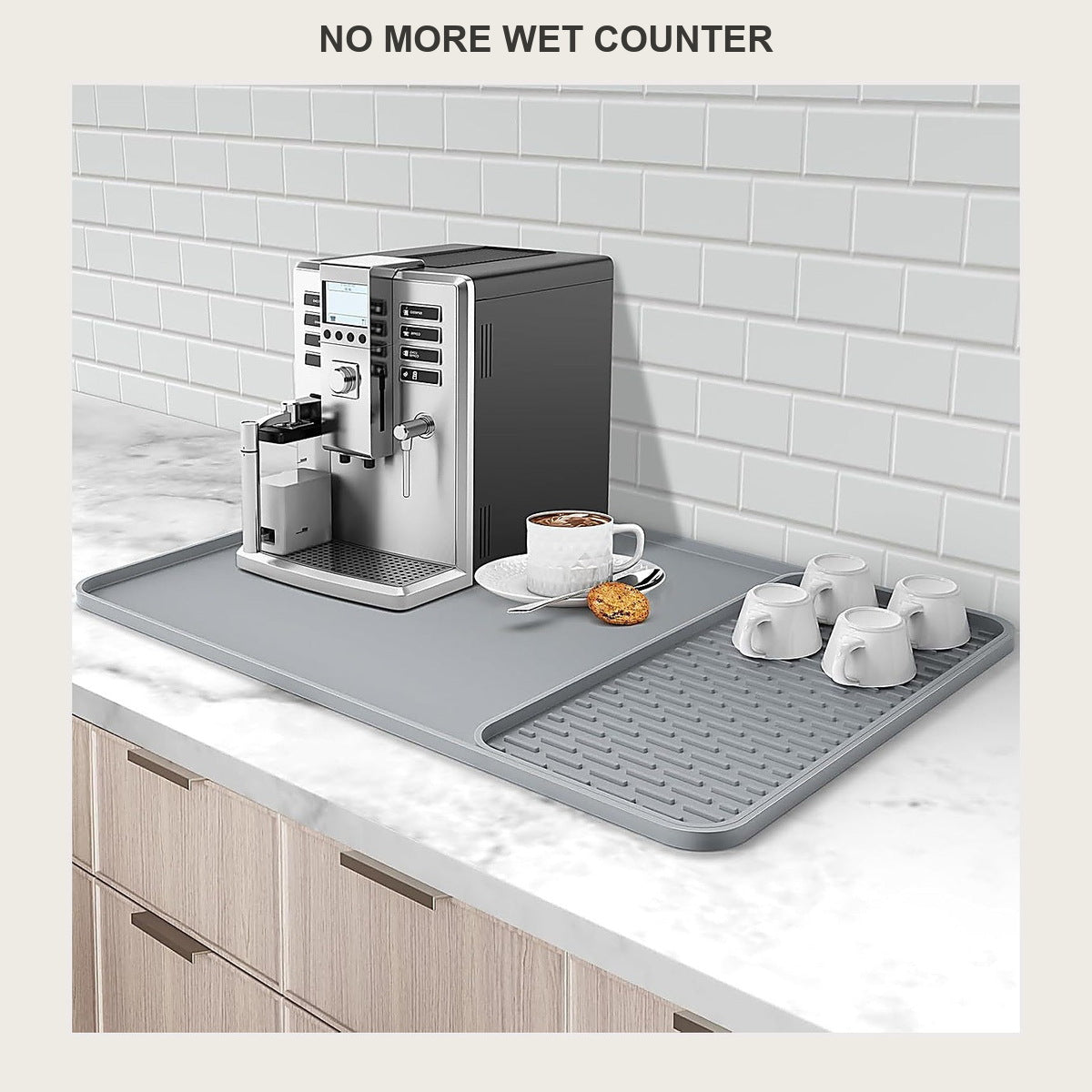 OkaNest Silicone Coffee Maker Mat · 2-in-1 mat and drying pad on a kitchen counter