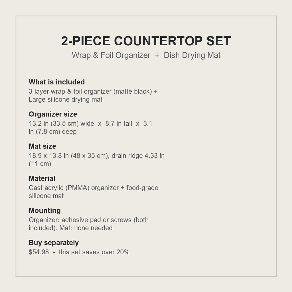 2-piece countertop set specification card - sizes, material and what is included