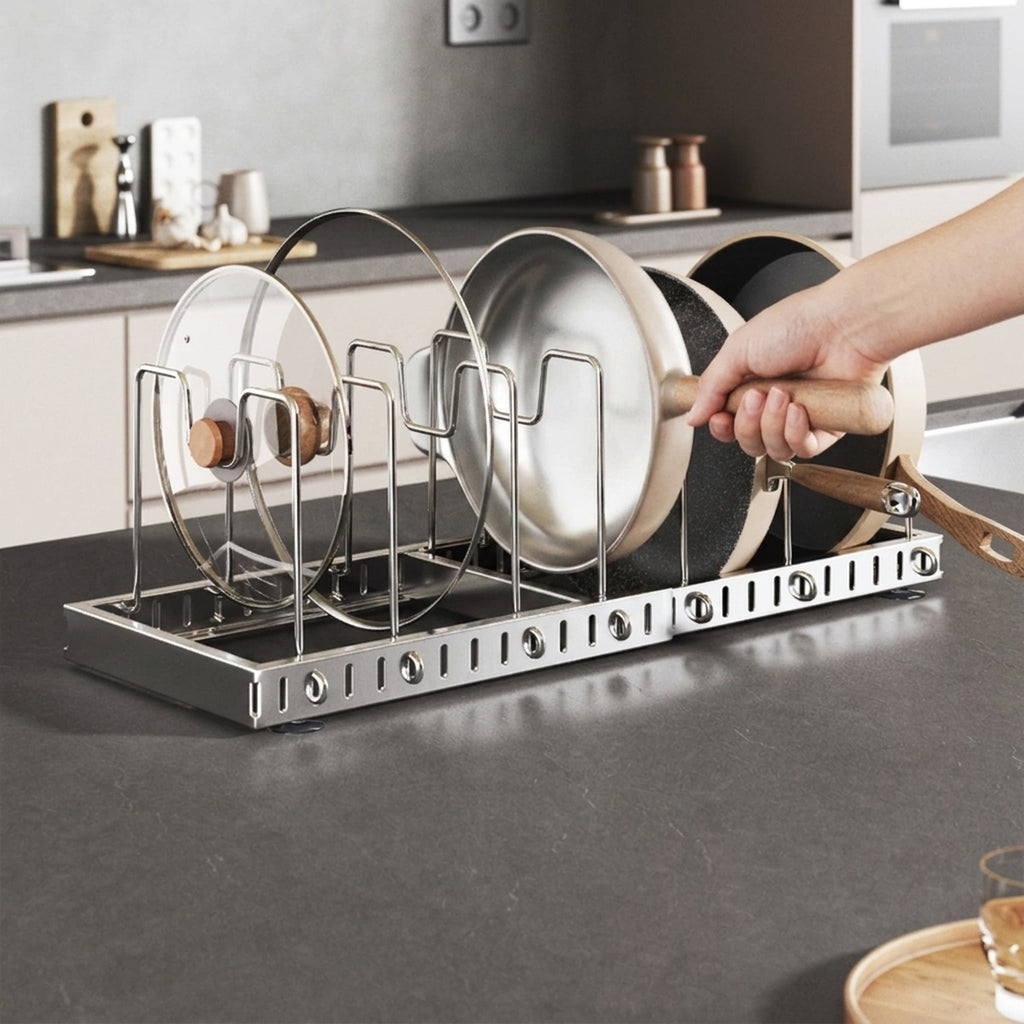 Expandable Pot and Pan Organizer Rack Stainless Steel Kitchen Cabinet - view 6