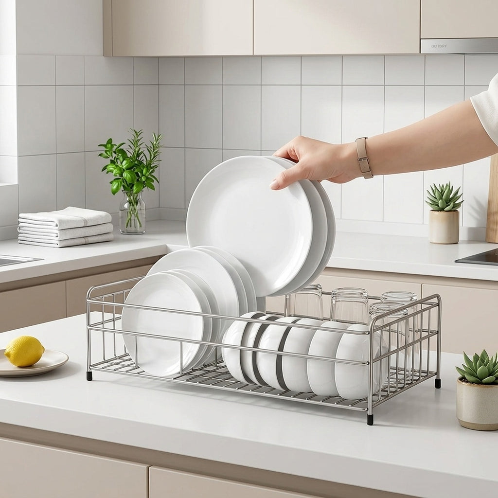 Narrow Countertop Dish Drying Rack Stainless Steel Kitchen Sink Organizer - view 3