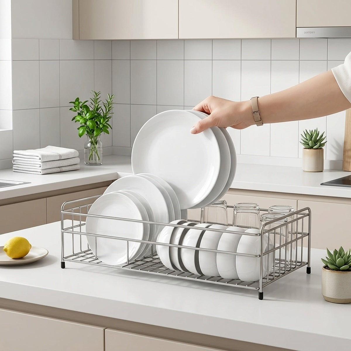 Narrow Countertop Dish Drying Rack Stainless Steel Kitchen Sink Organizer - view 3