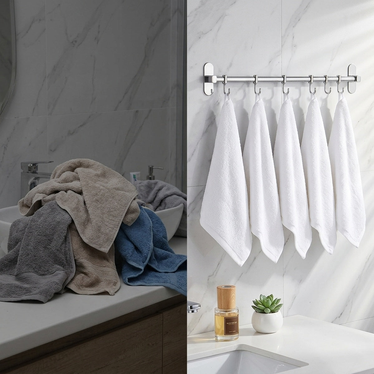 Wall Mounted Towel Hooks Stainless Steel Bathroom Rack No-Drill - view 6
