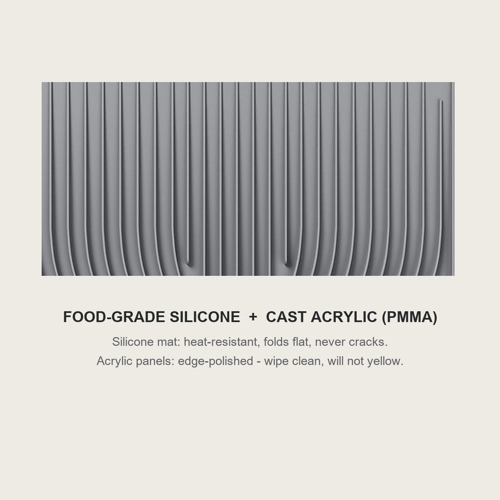 Food-grade silicone mat surface next to a matte black cast acrylic panel