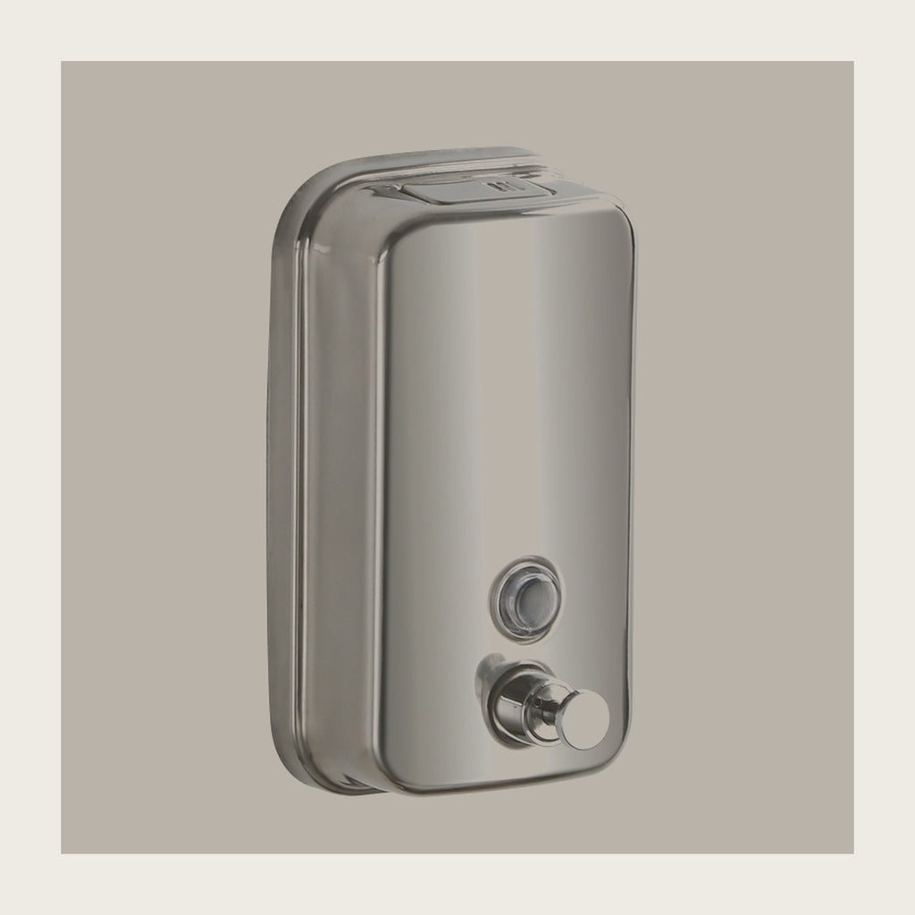 Wall-mounted soap dispenser in brushed 304 stainless steel, 500 ml size