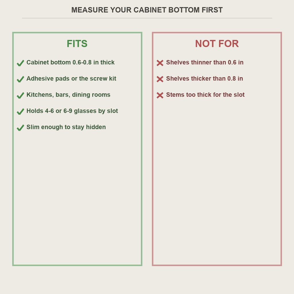Under cabinet wine glass rack fit guide