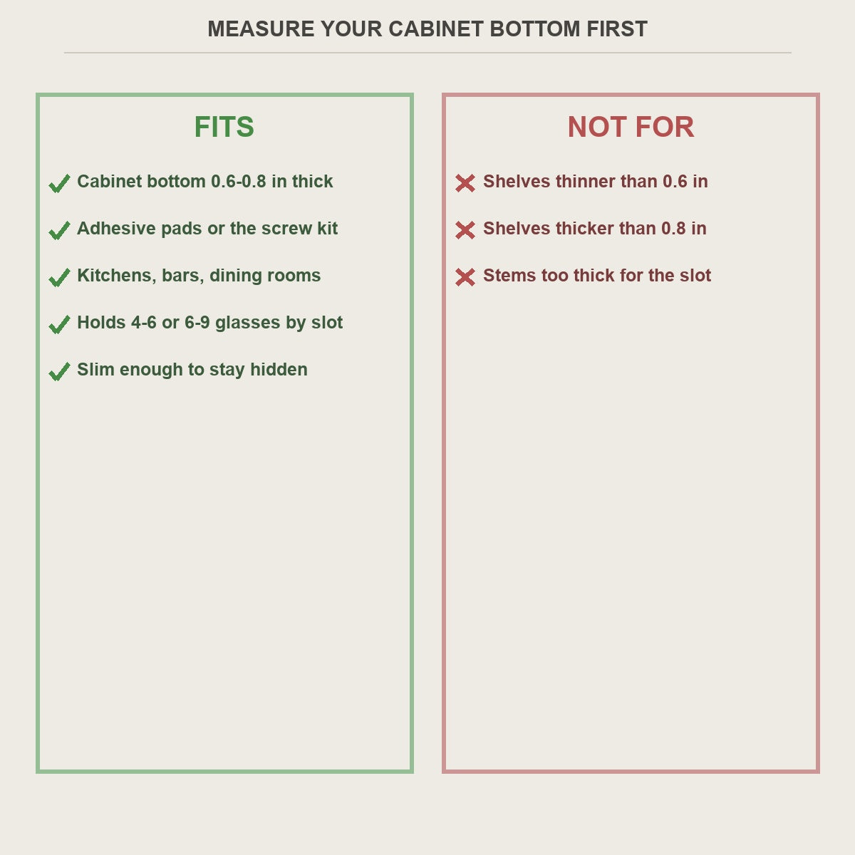 Under cabinet wine glass rack fit guide