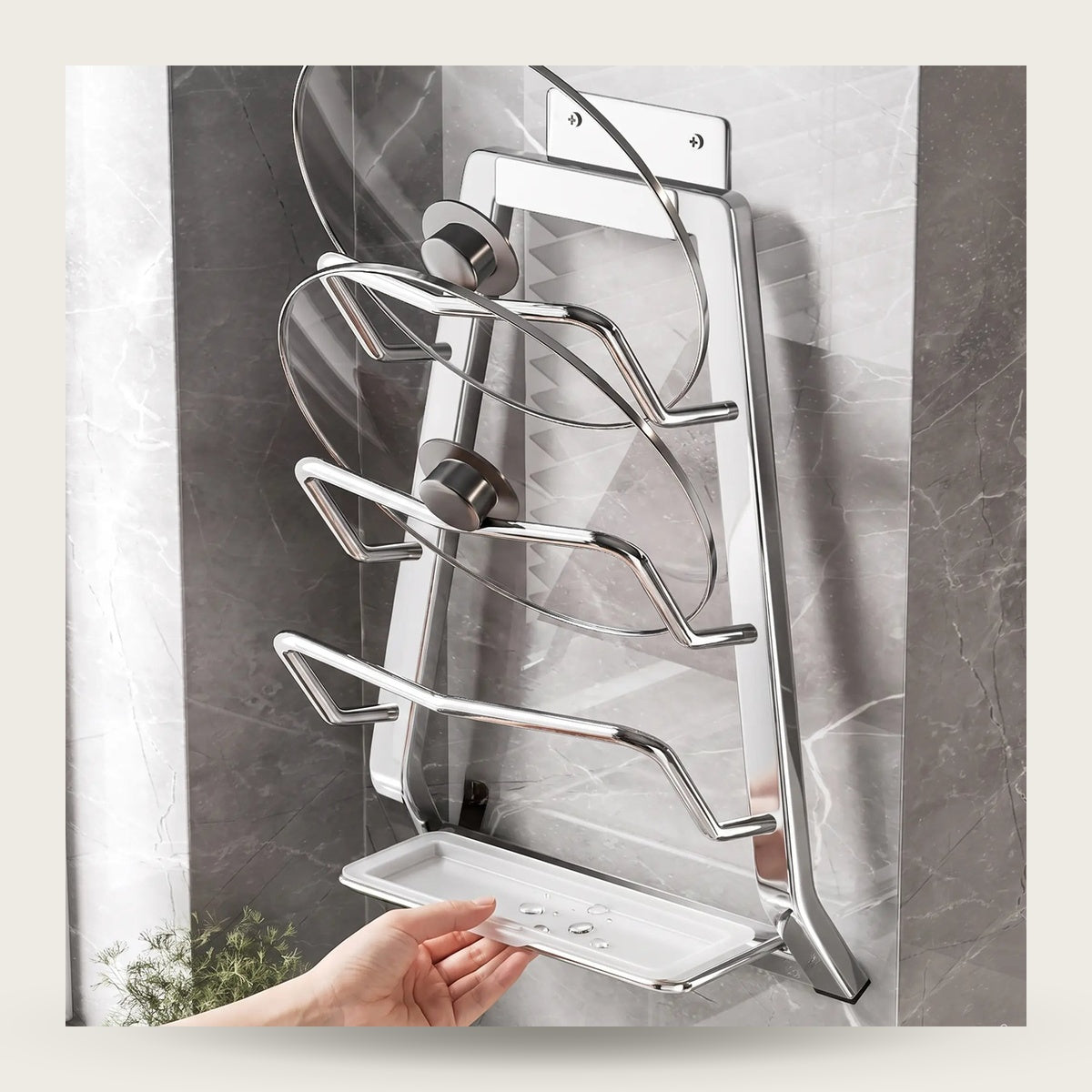 Wall Mounted Pot Lid & Cutting Board Rack No-Drill Steel