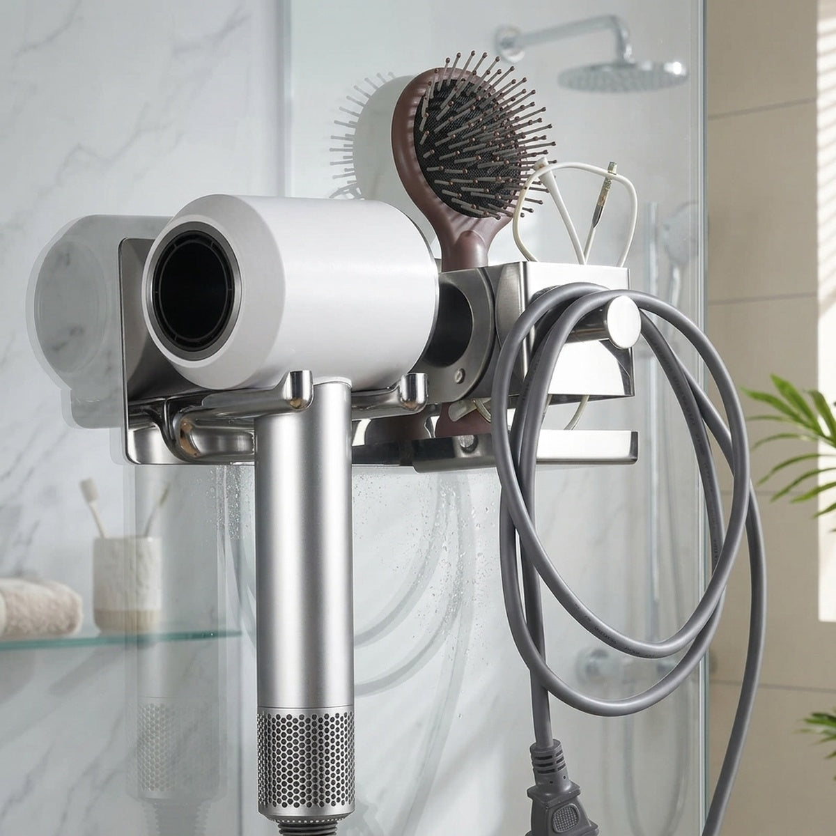 No-Drill Hair Dryer Holder 304 Stainless Steel Bathroom Wall Mount - view 4