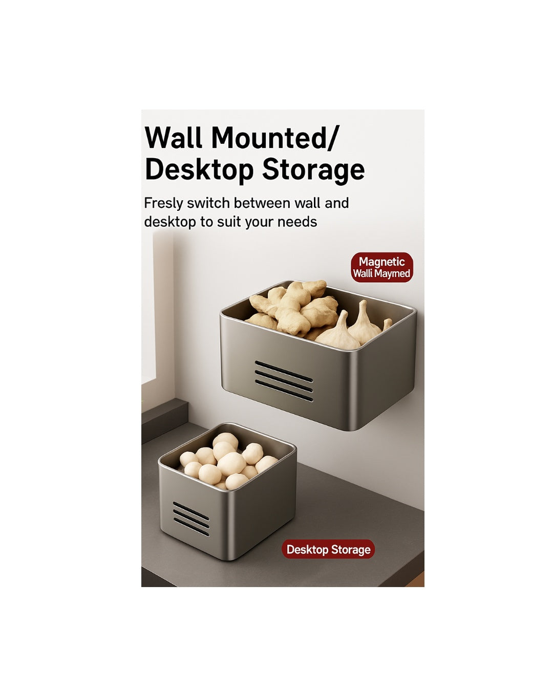 Magnetic Fridge Side Storage Box – Carbon Steel Organizer for Kitchen, Refrigerator & Wall