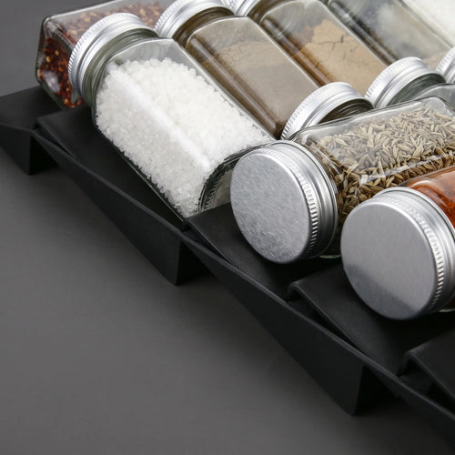DrawerFlex 4-Tier Expandable Spice Drawer Organizer — Adjustable Spice Rack Tray for Kitchen Cabinet & Drawer (2-Pack, Black/White)