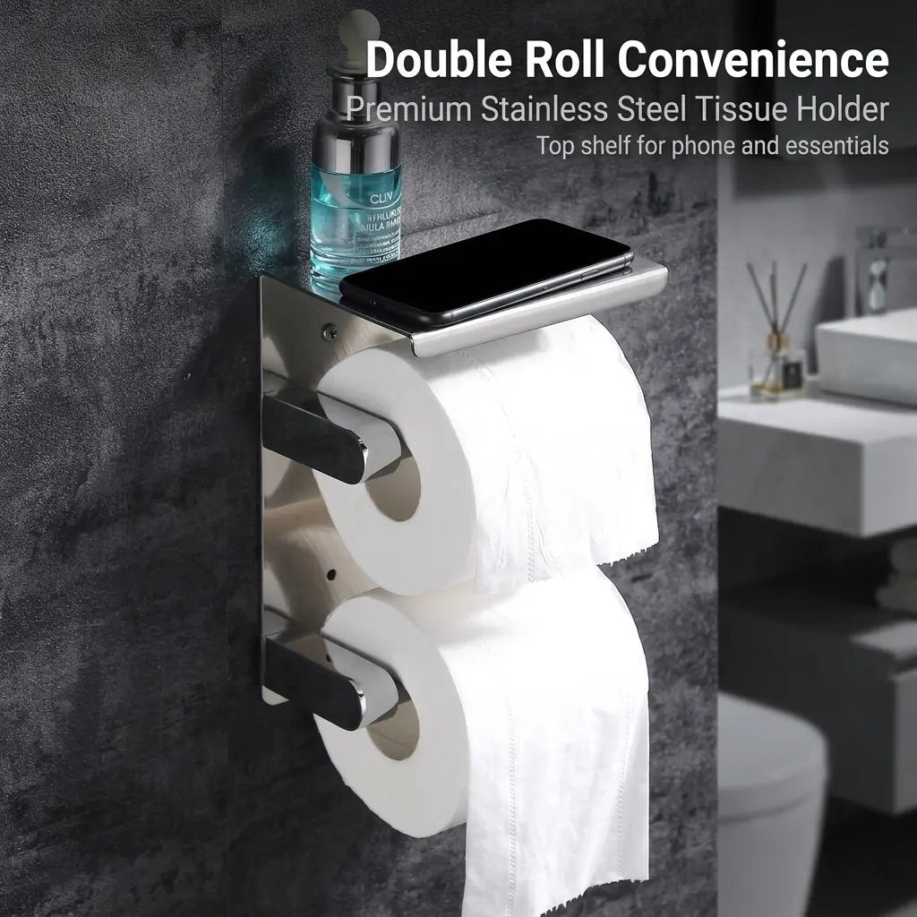 SUS304 Double Roll Toilet Paper Holder Wall-Mounted