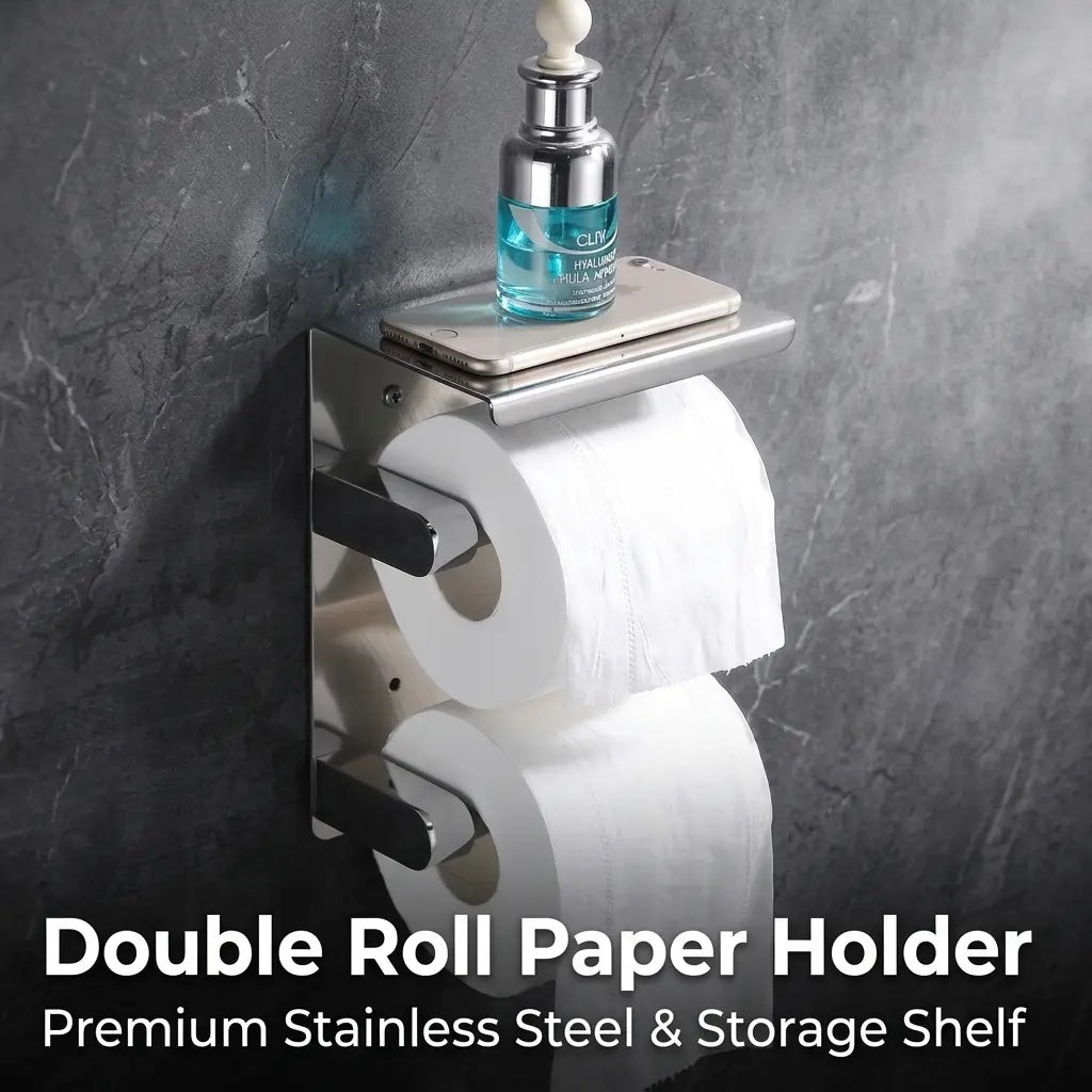 SUS304 Double Roll Toilet Paper Holder Wall-Mounted