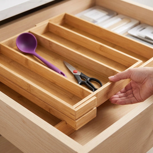 Bamboo Expandable Utensil Drawer Organizer, 7 & 9 Compartment