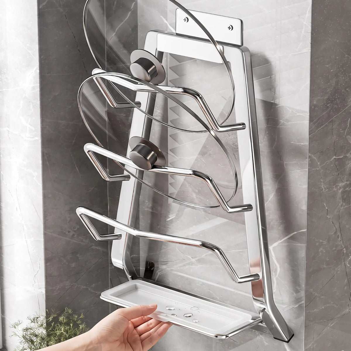 Wall Mounted Pot Lid & Cutting Board Rack No-Drill Steel