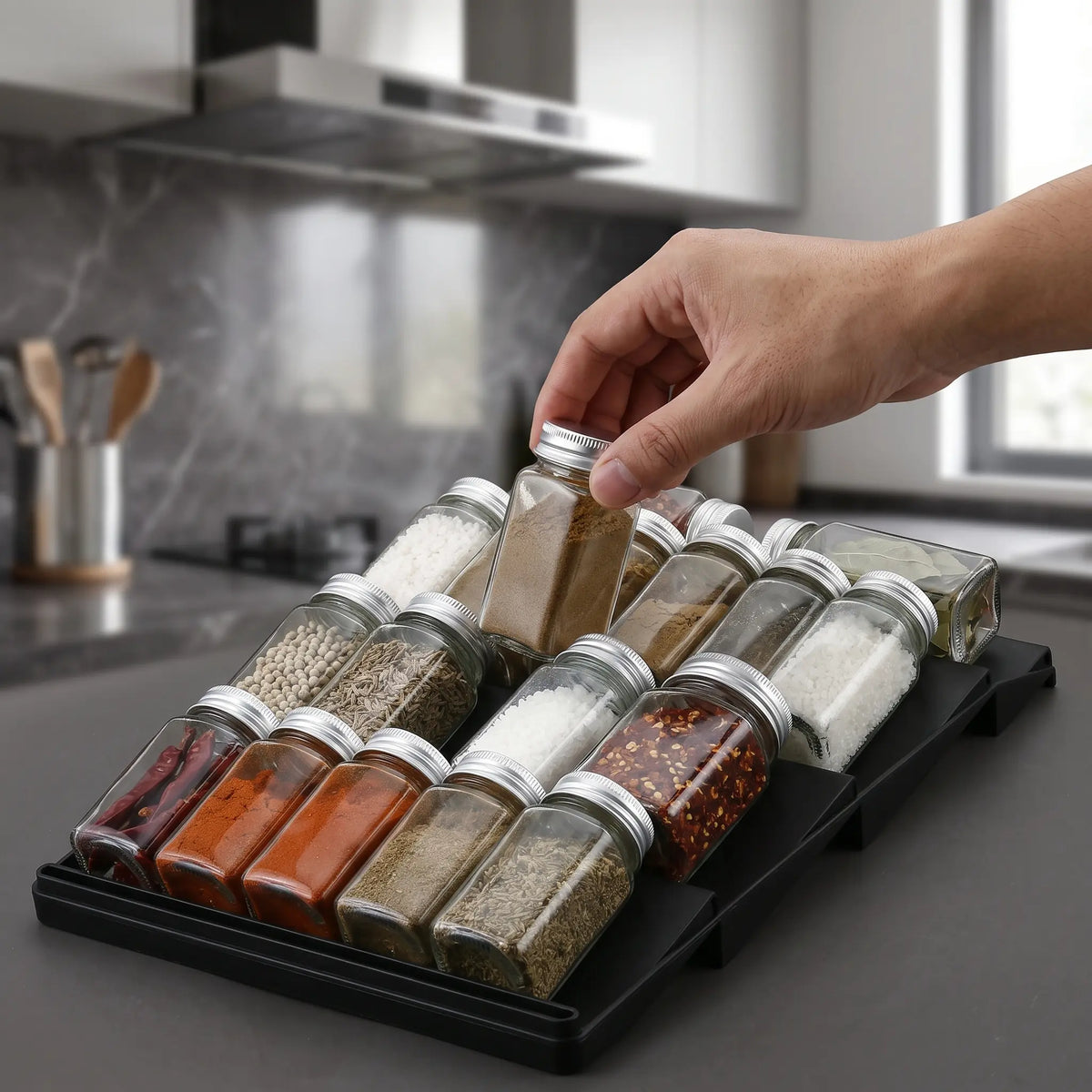Expandable 4-Tier Spice Drawer Organizer for Kitchen, 2-Pack