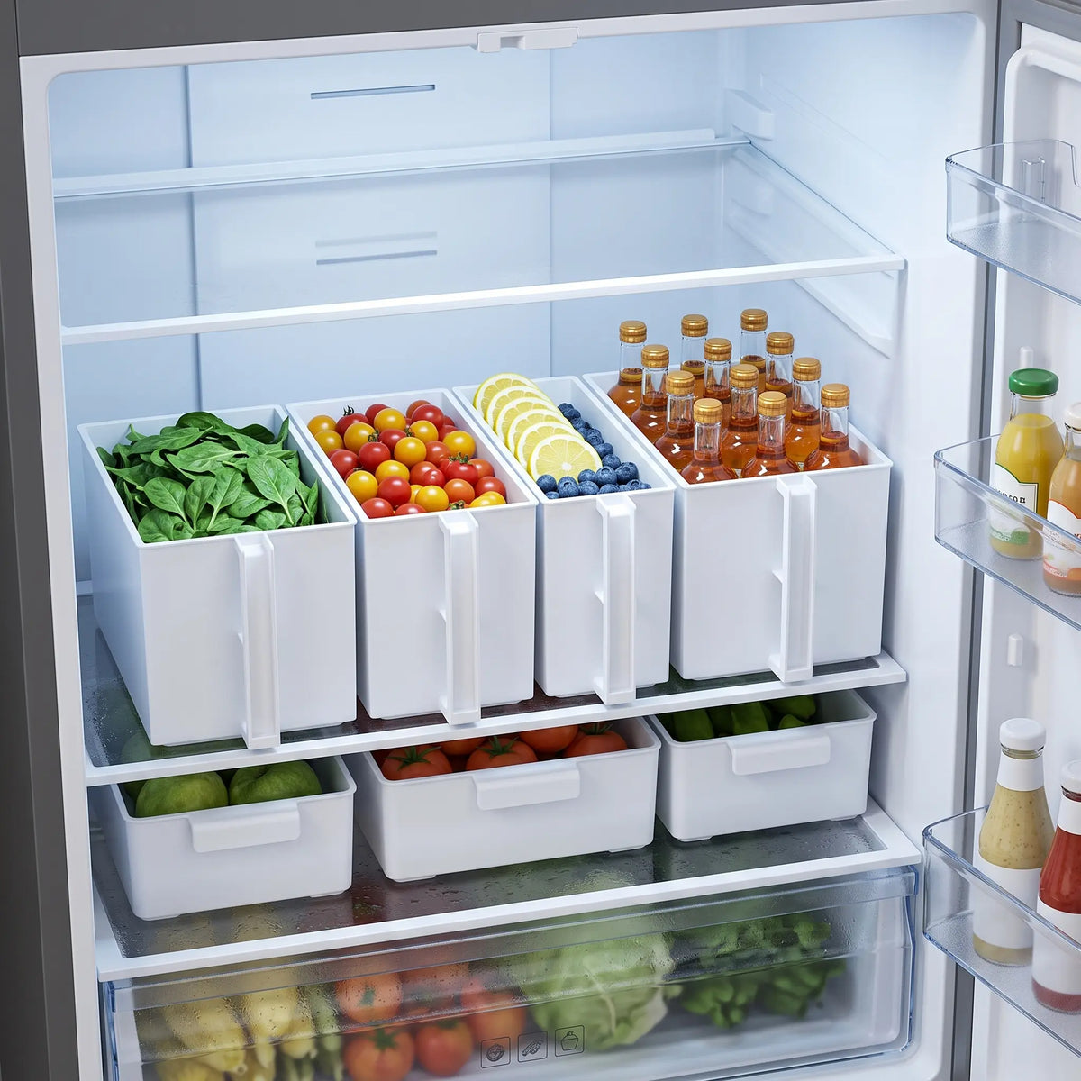 Stackable Clear Cabinet Bin with Handle for Pantry, BPA-Free