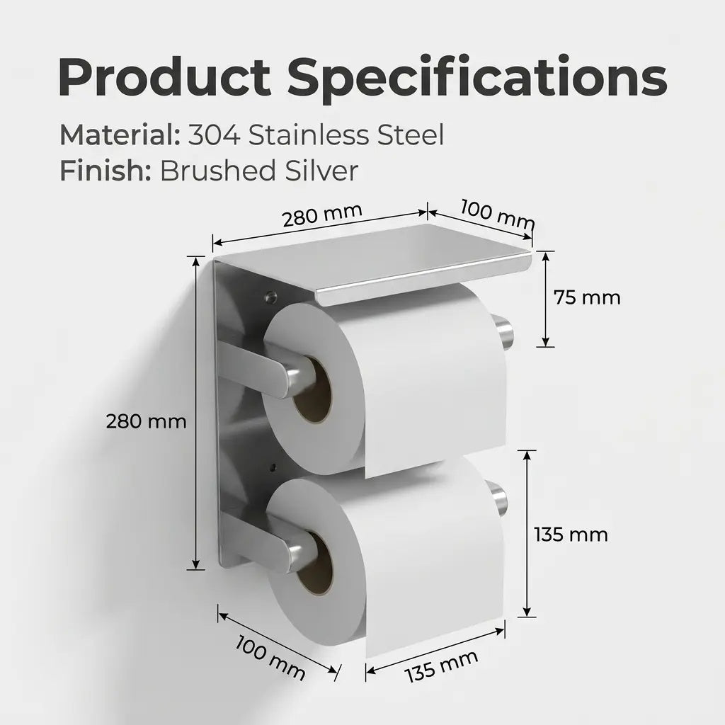 SUS304 Double Roll Toilet Paper Holder Wall-Mounted