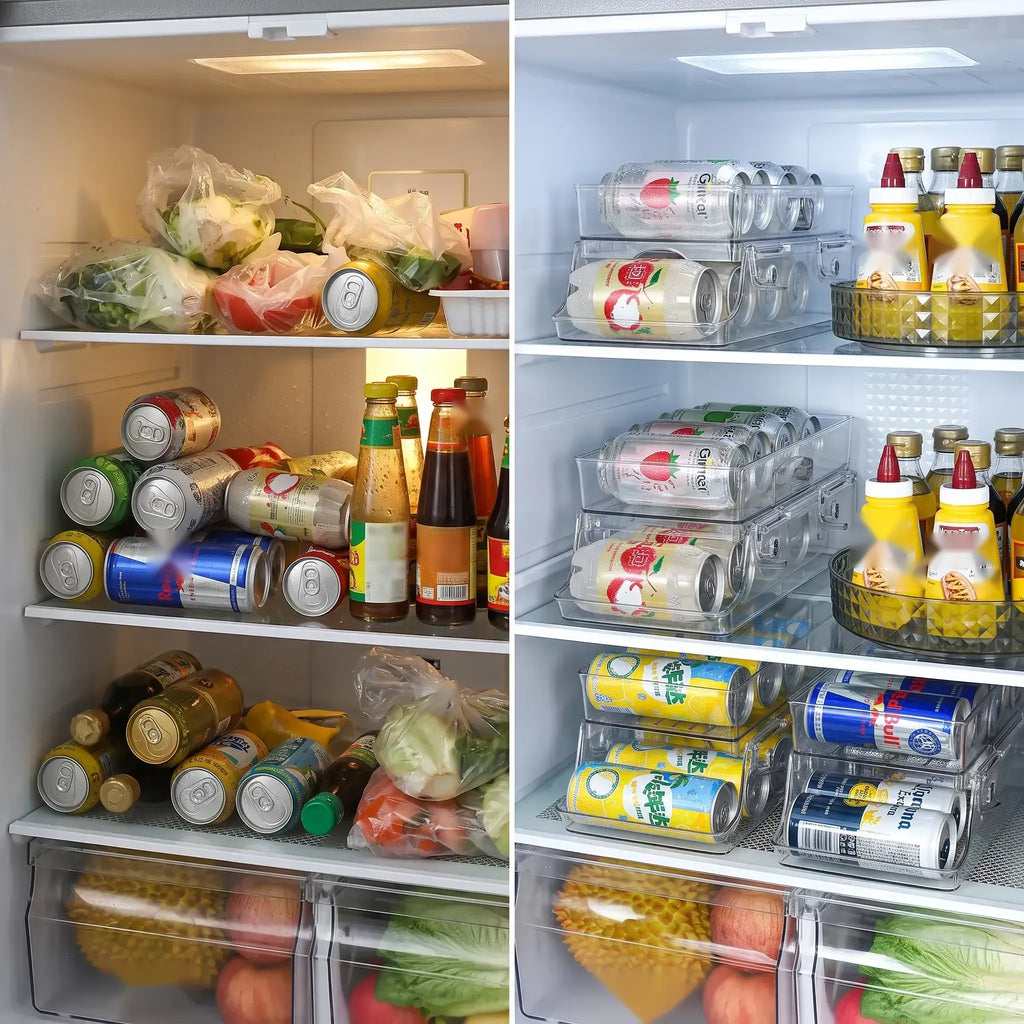 Foldable 2-Tier Can Organizer for Fridge & Pantry, Clear PET