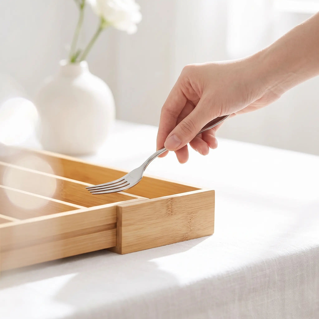 Bamboo Expandable Utensil Drawer Organizer, 7 & 9 Compartment