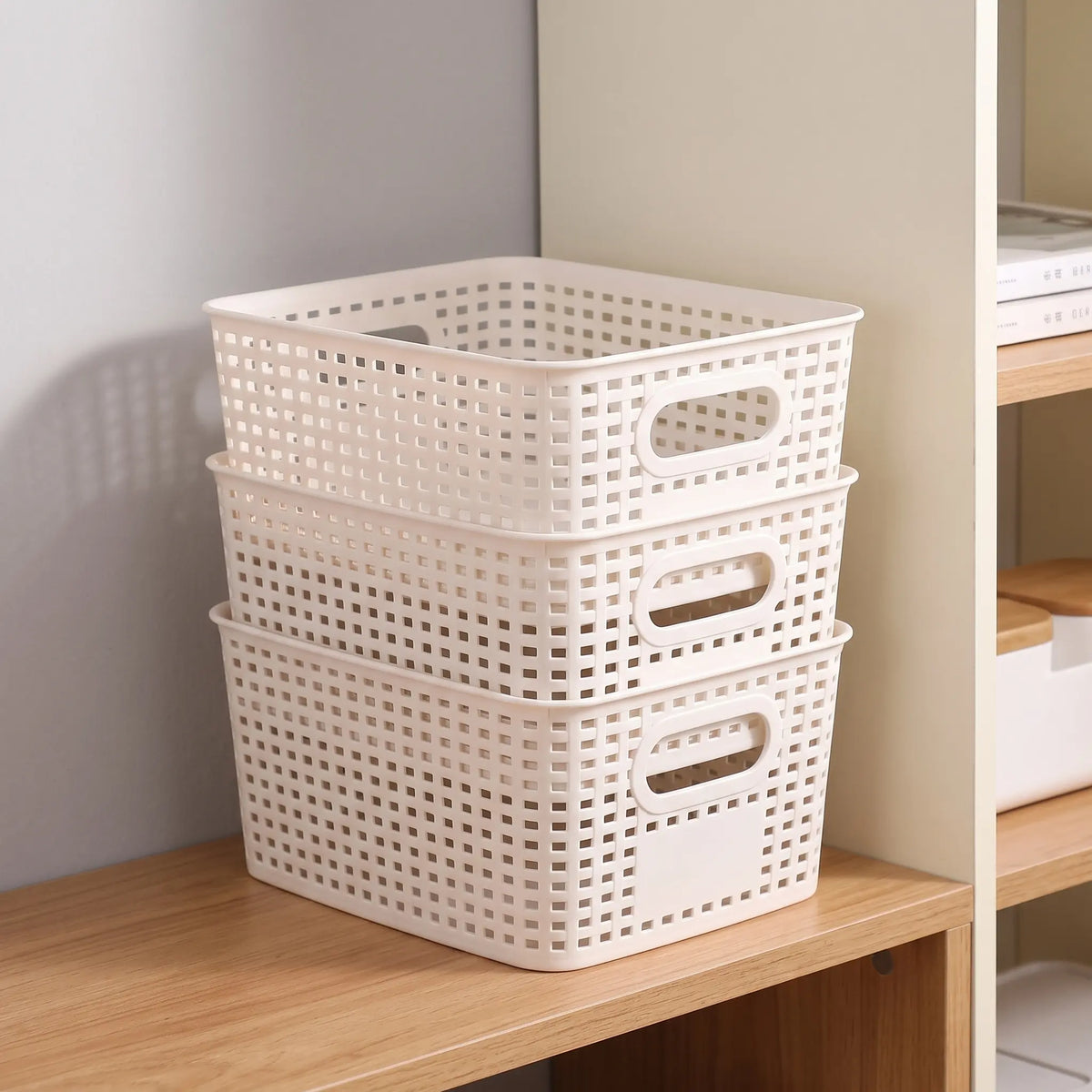 Wicker-Look Pantry Bin with Bamboo Lid, Rattan-Style Basket