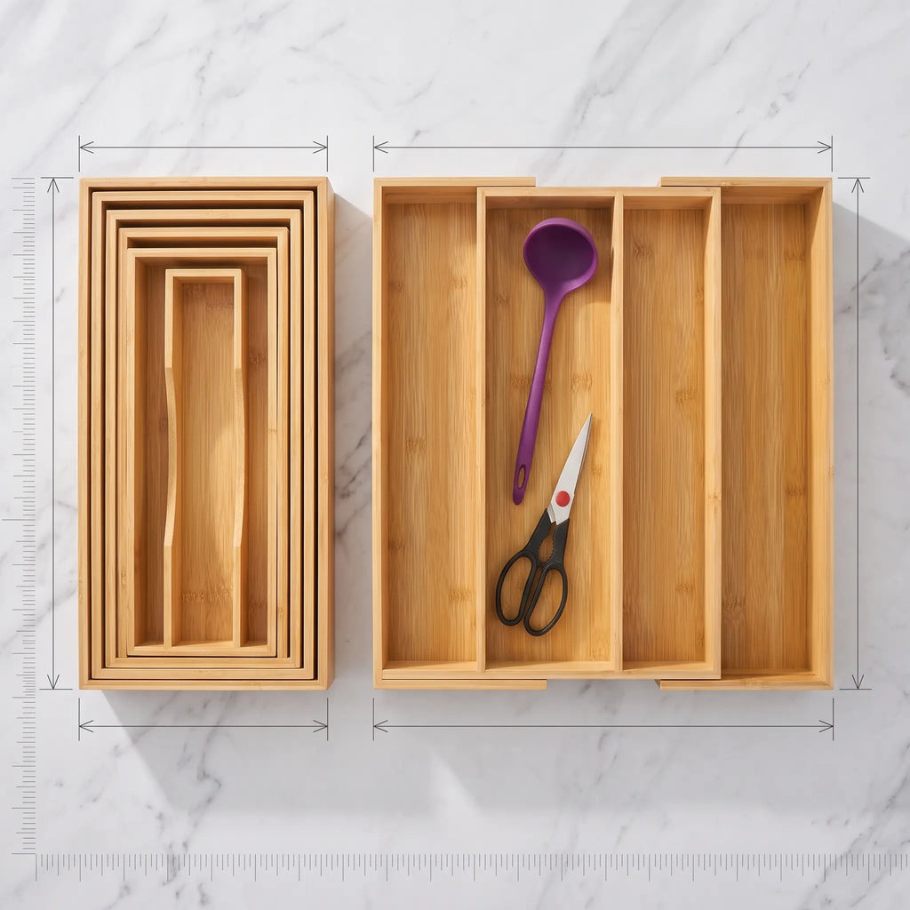 Bamboo Expandable Utensil Drawer Organizer, 7 & 9 Compartment