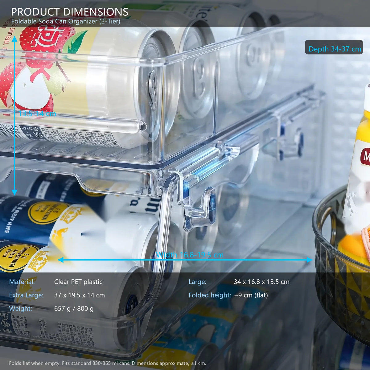 Foldable 2-Tier Can Organizer for Fridge & Pantry, Clear PET