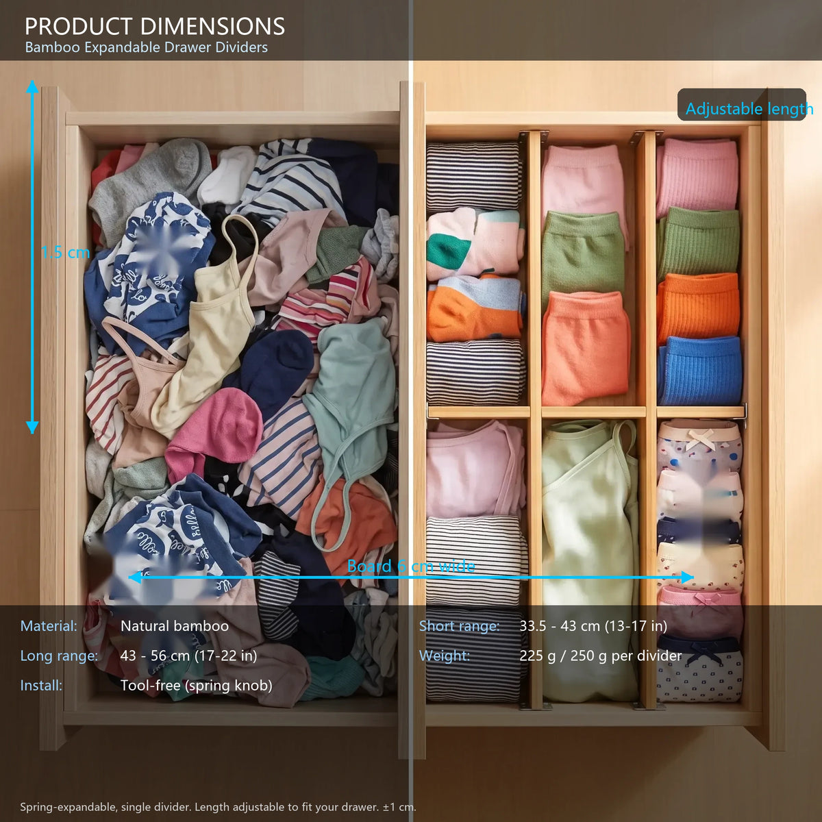 Bamboo Expandable Drawer Dividers for Kitchen & Dresser