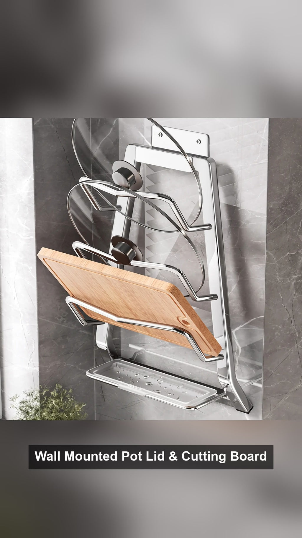 Wall Mounted Pot Lid & Cutting Board Rack No-Drill Steel