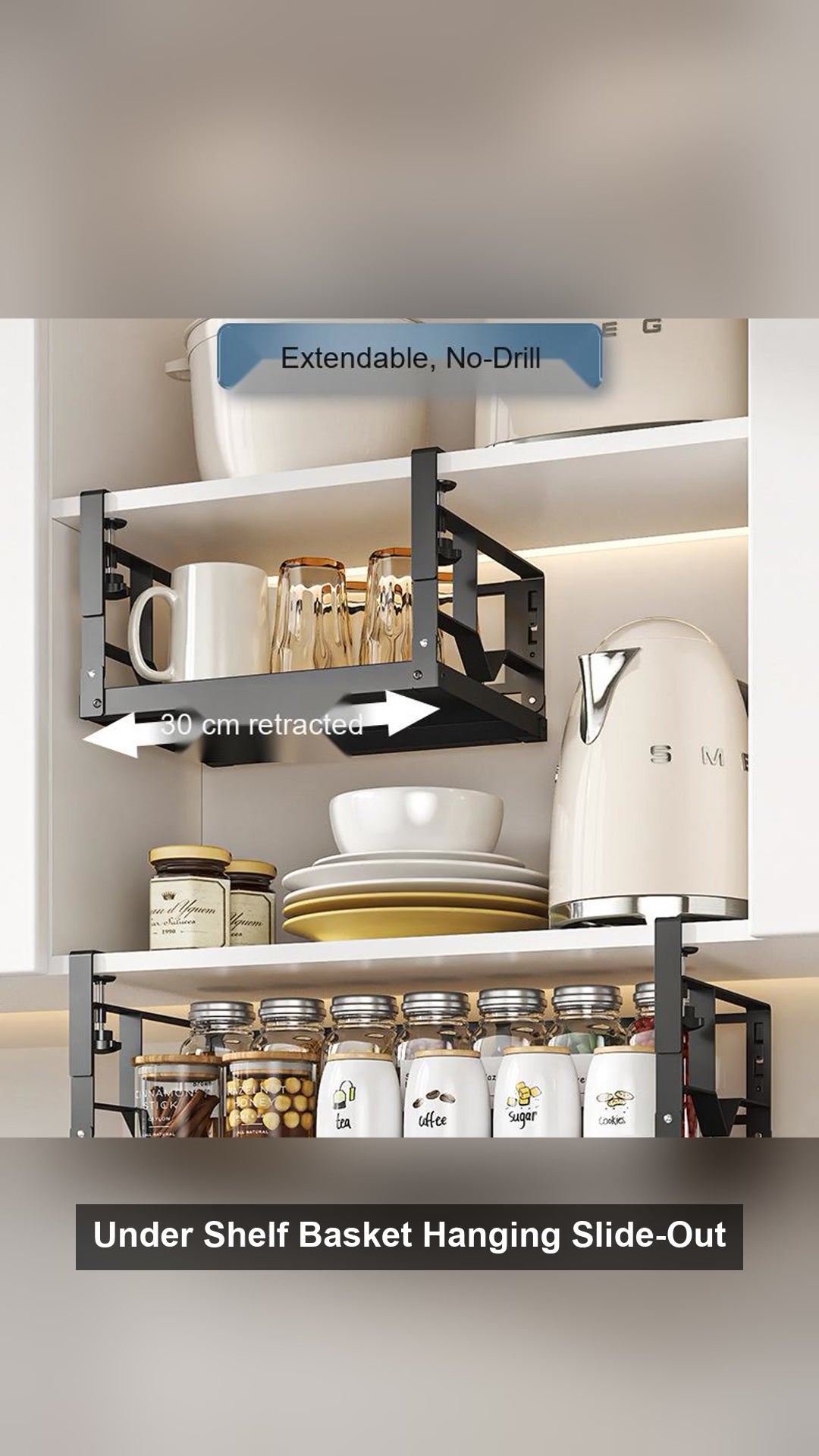 Under Shelf Basket Hanging Slide-Out Cabinet Storage