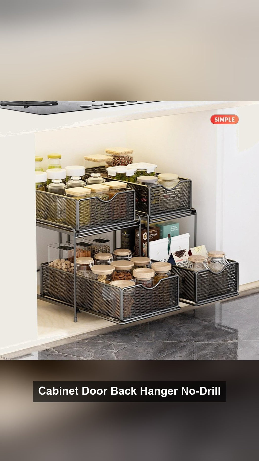 Cabinet Door Back Hanger No-Drill 2-Tier Pull-Out Organizer