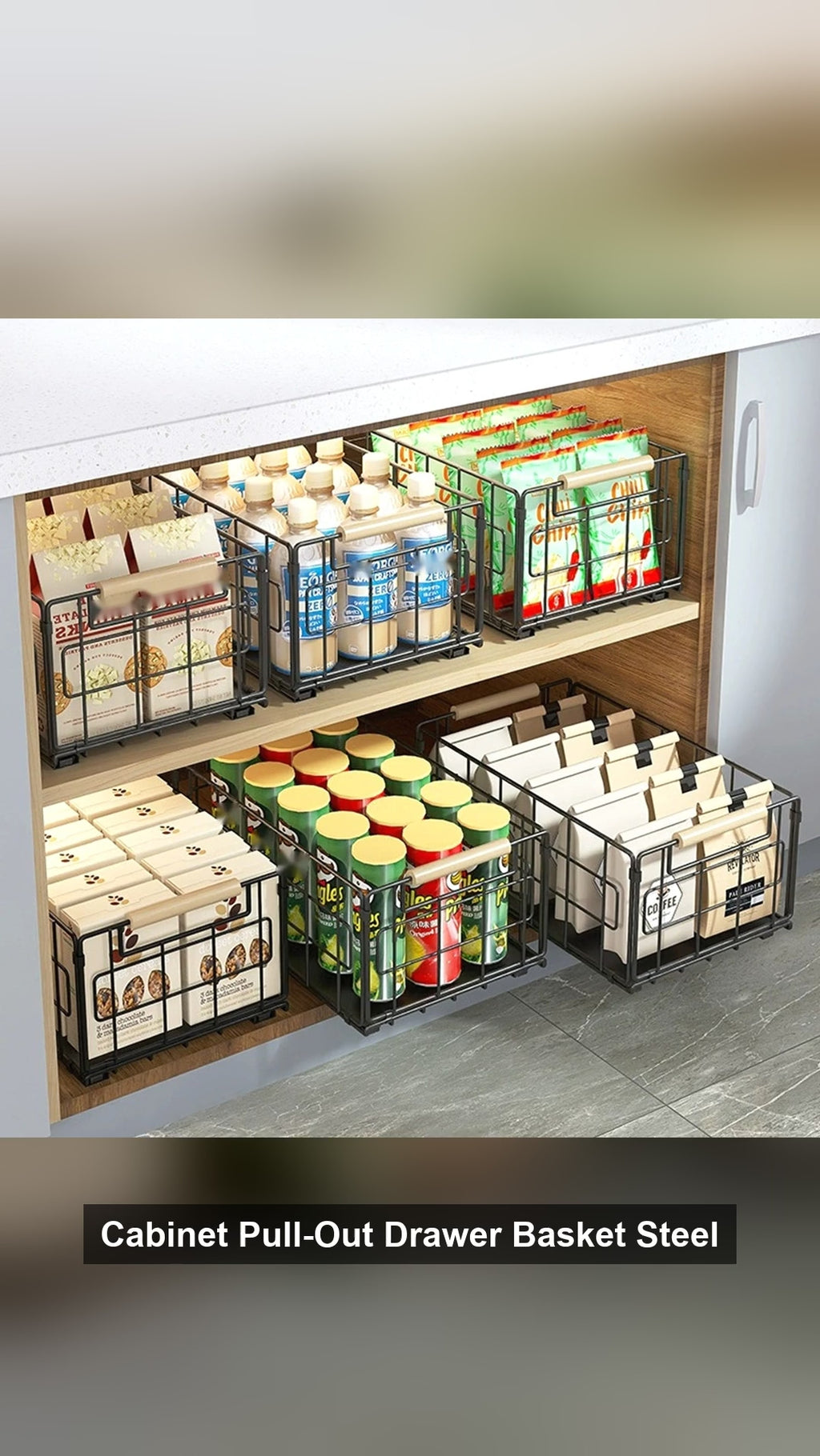 Cabinet Pull-Out Drawer Basket Steel Wire Organizer