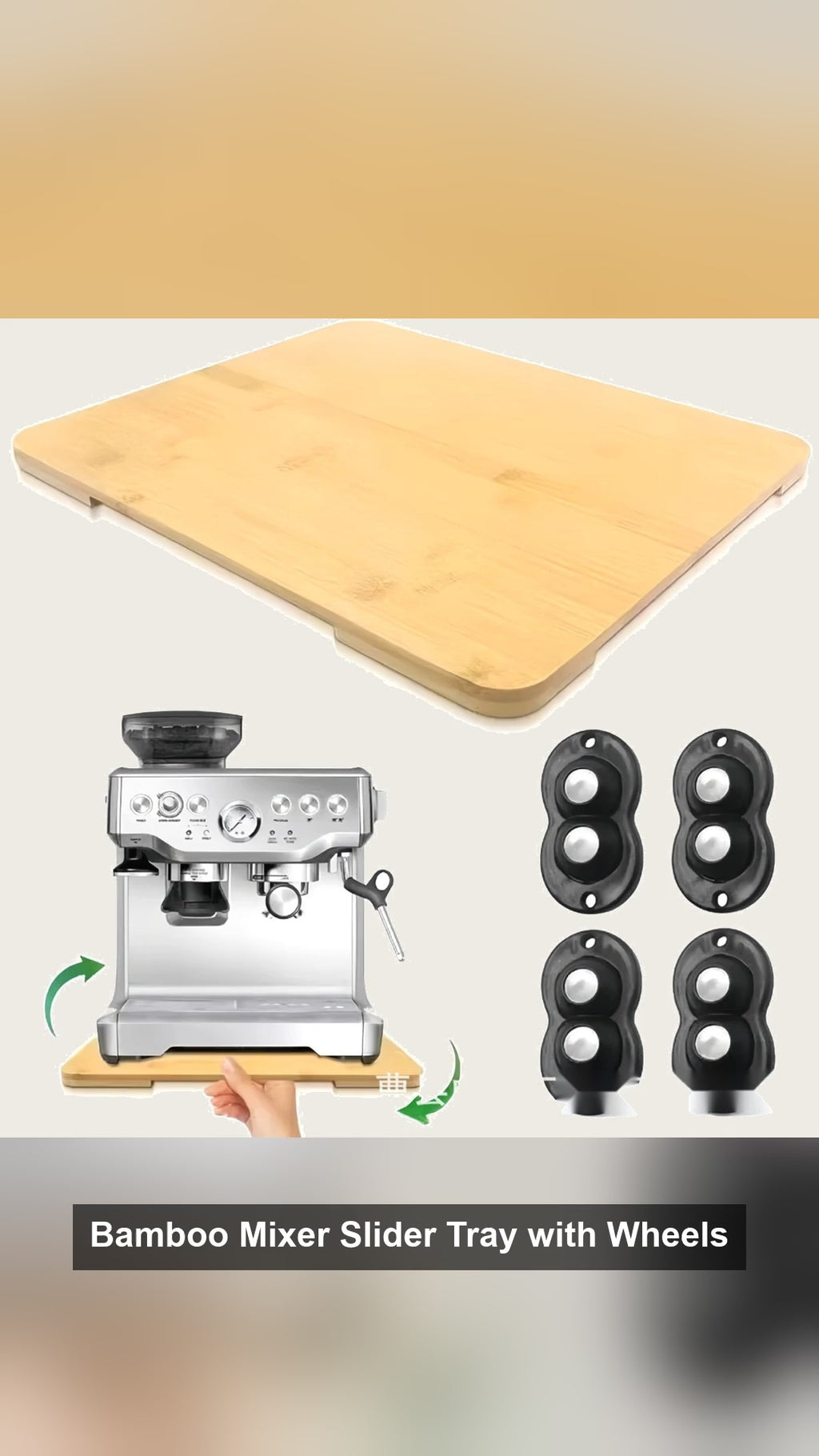 Bamboo Mixer Slider Tray with Wheels for Heavy KitchenAid Stand Mixer