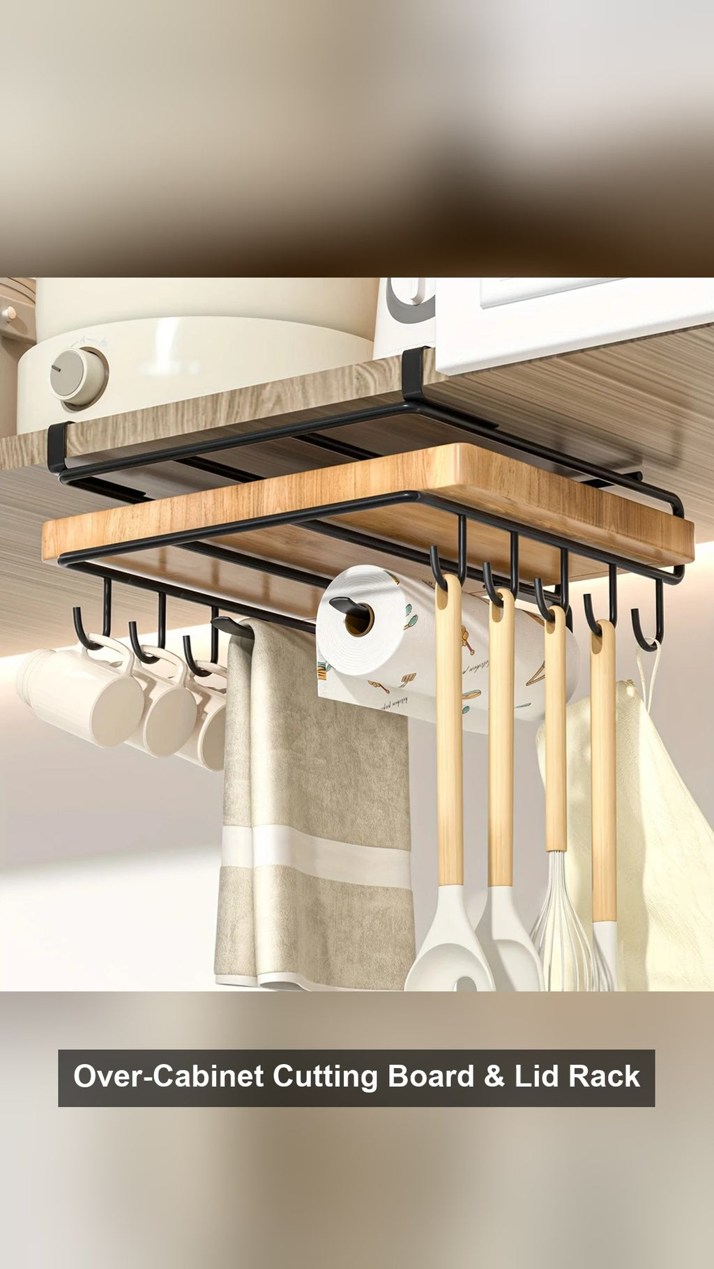 Over-Cabinet Cutting Board & Lid Rack No-Drill Steel