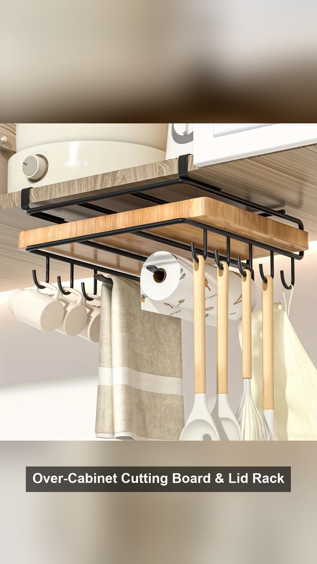 Over-Cabinet Cutting Board & Lid Rack No-Drill Steel