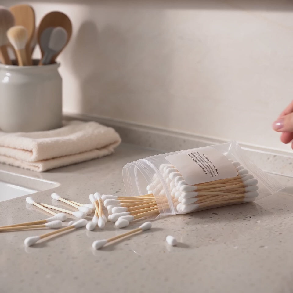 Acrylic Cotton Swab Holder with Bamboo Lid, 2.8 in