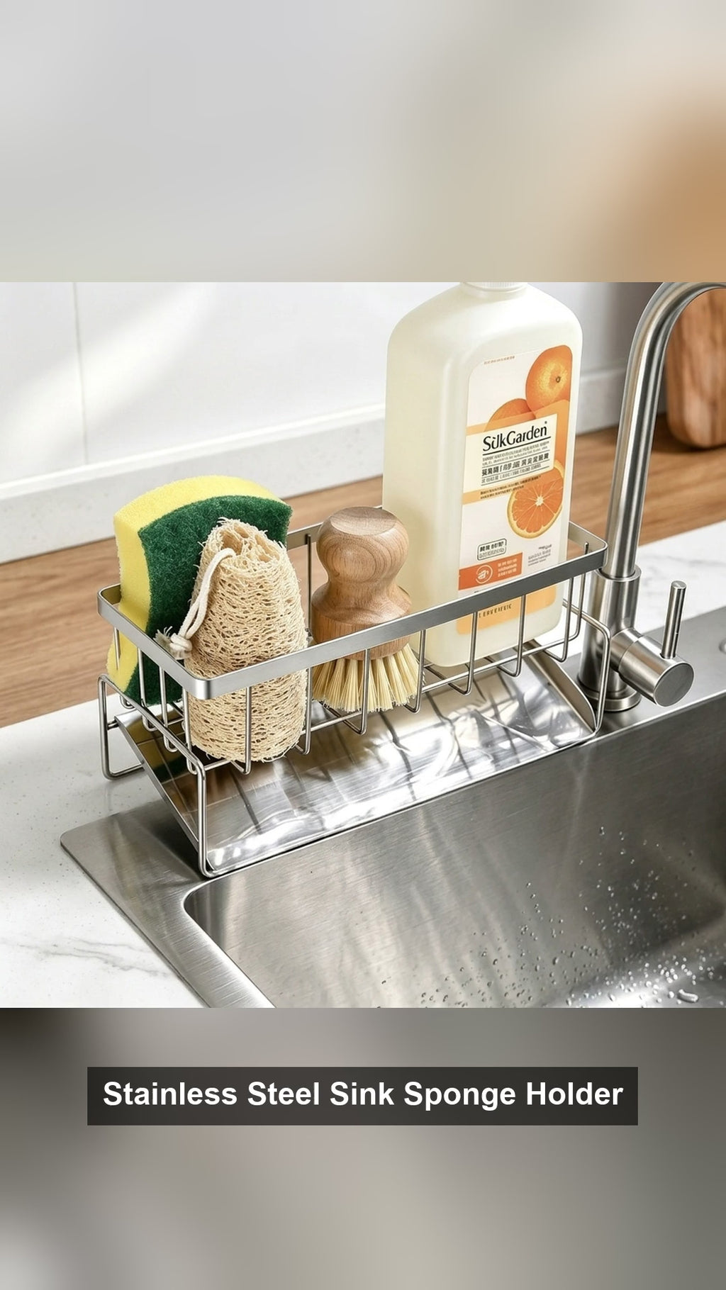 Stainless Steel Sink Sponge Holder Drain Rack Kitchen Caddy