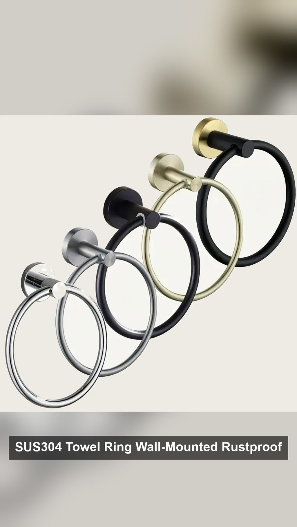 SUS304 Towel Ring Wall-Mounted Rustproof, 5 Finishes