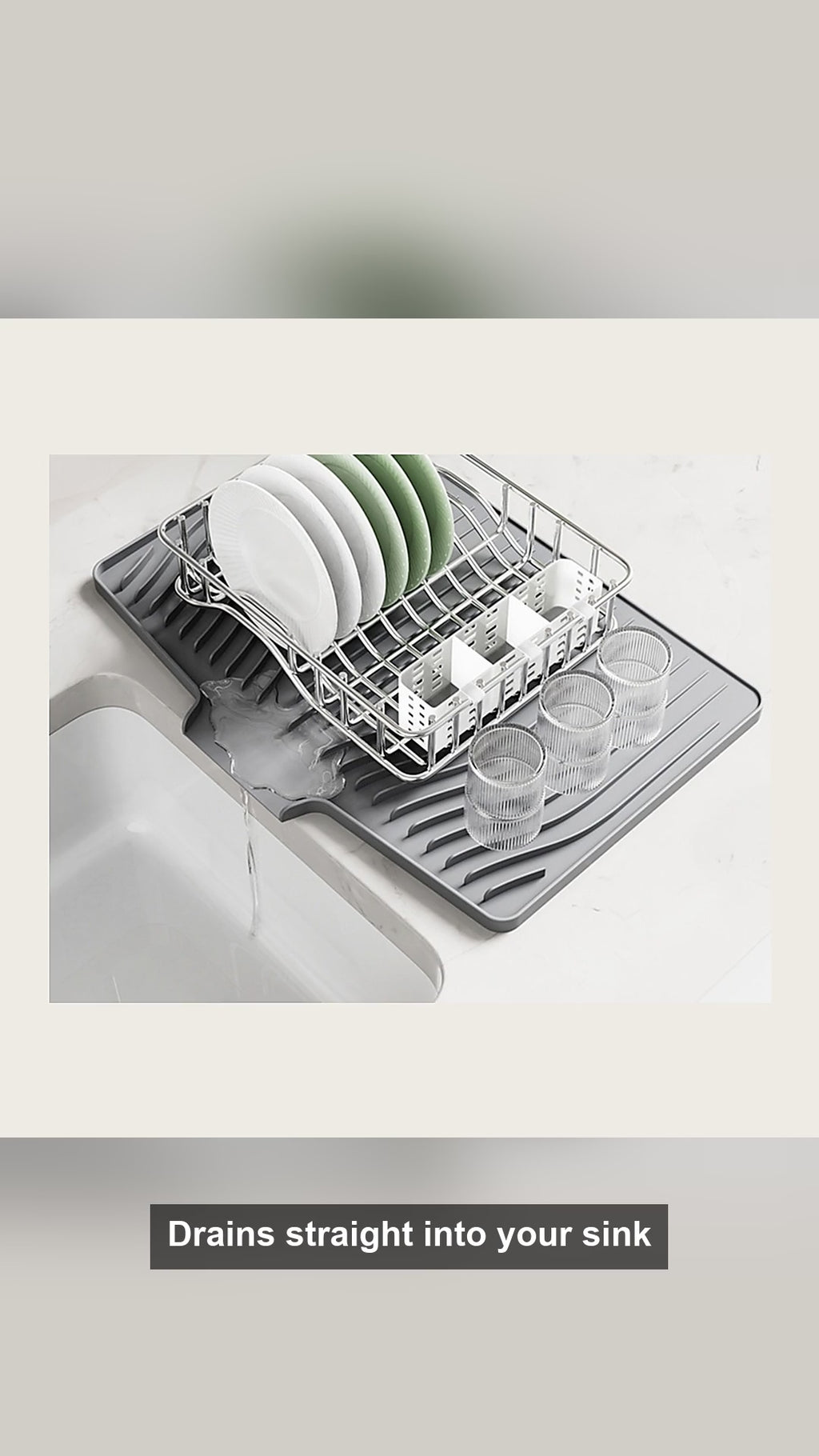 Silicone Dish Drying Mat – Drains into Sink, Folds Flat