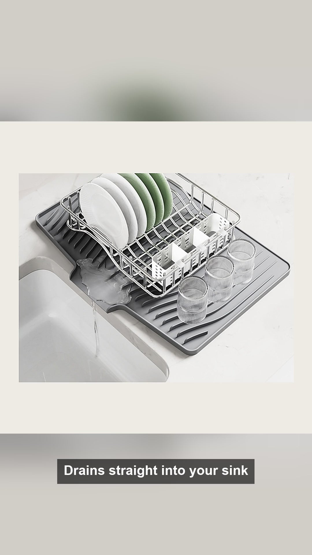 Silicone Dish Drying Mat – Drains into Sink, Folds Flat
