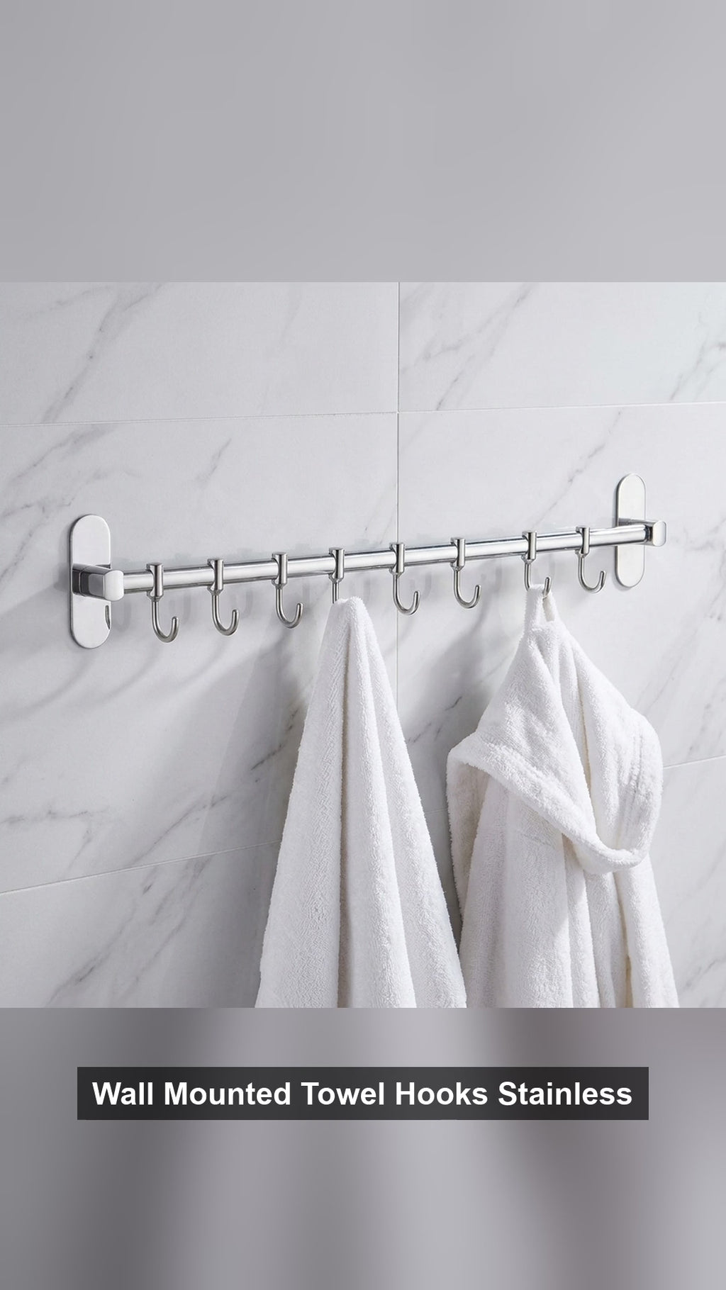Wall Mounted Towel Hooks Stainless Steel Bathroom Rack No-Drill