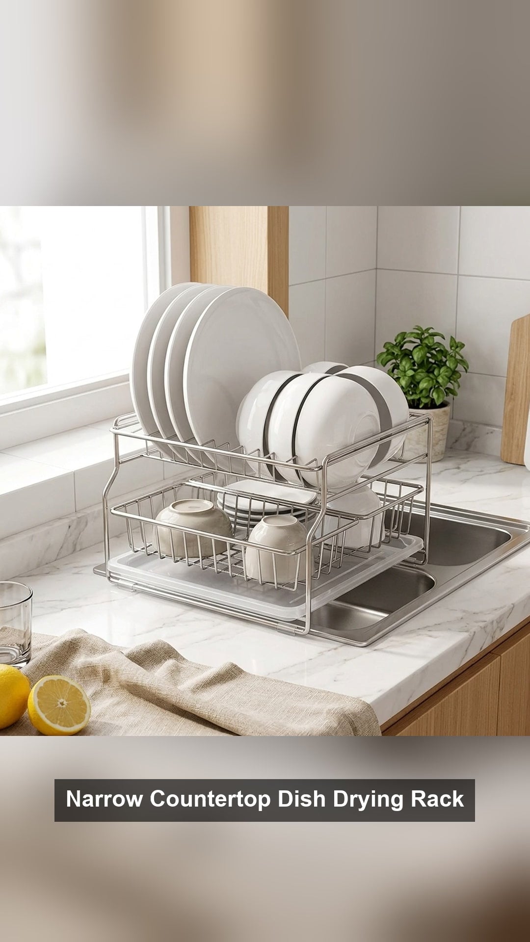 Narrow Countertop Dish Drying Rack Stainless Steel Kitchen Sink Organizer