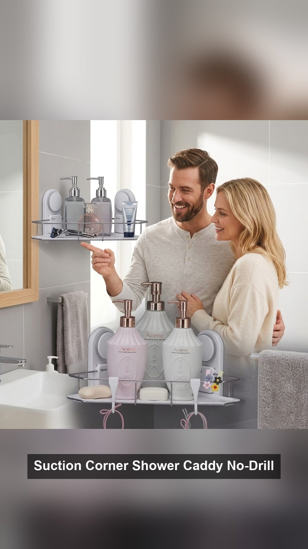 Suction Corner Shower Caddy No-Drill Stainless Steel Bathroom Organizer
