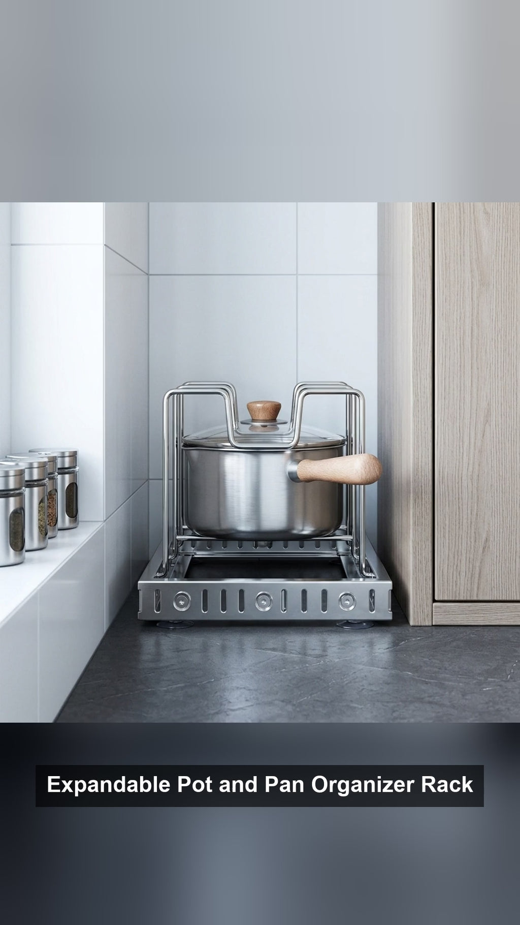 Expandable Pot and Pan Organizer Rack Stainless Steel Kitchen Cabinet
