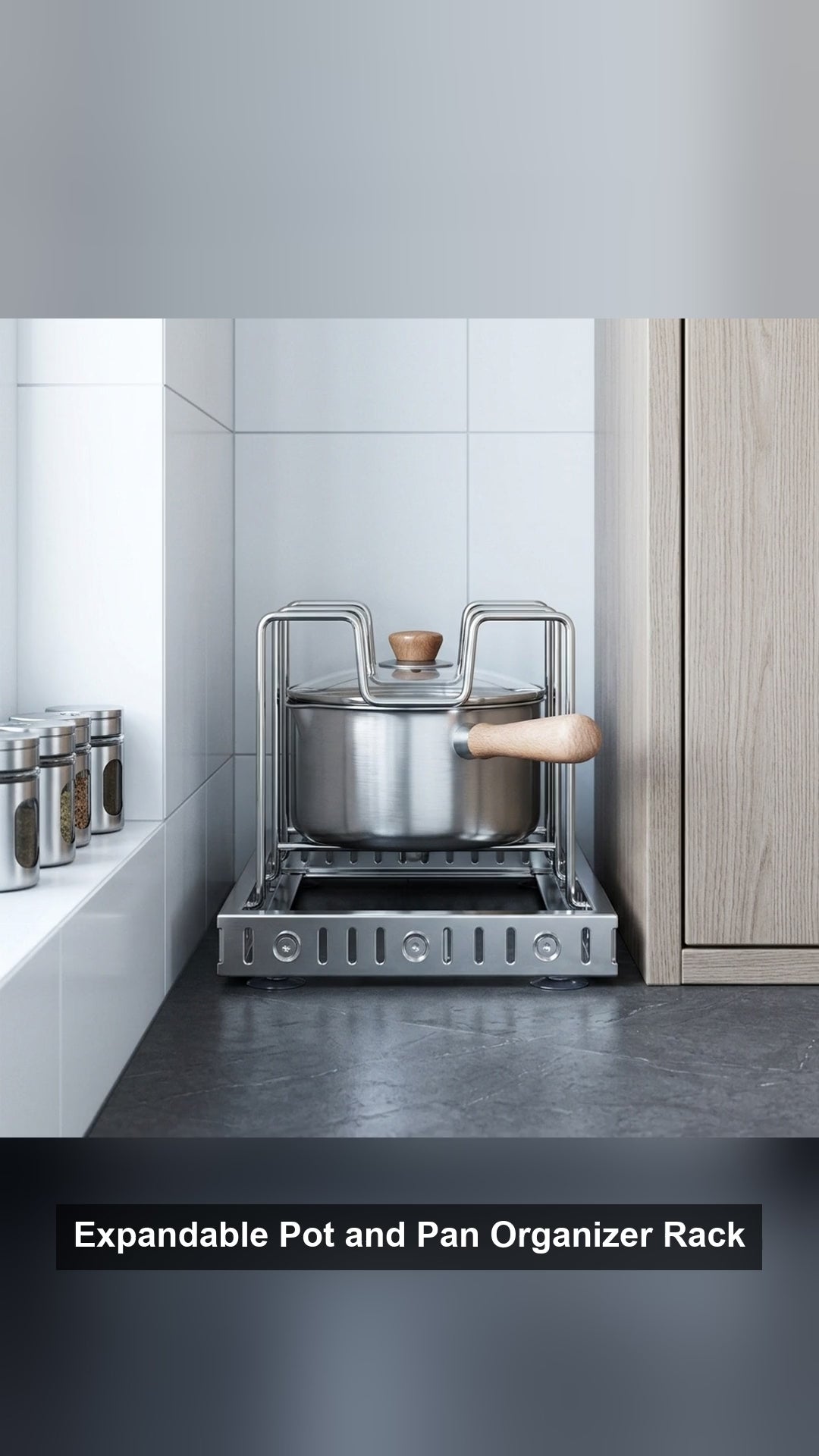 Expandable Pot and Pan Organizer Rack Stainless Steel Kitchen Cabinet