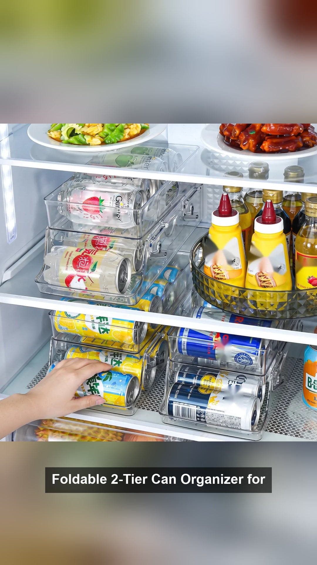 Foldable 2-Tier Can Organizer for Fridge & Pantry, Clear PET