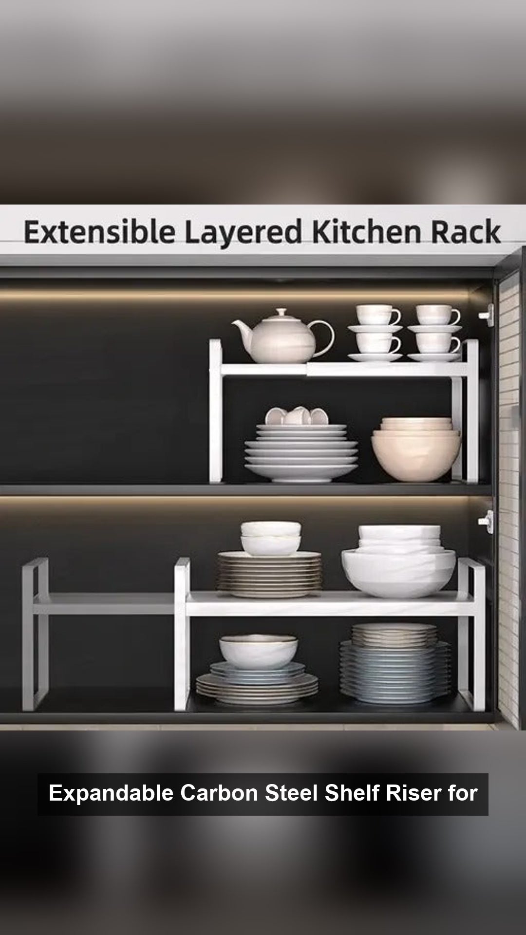 Expandable Carbon Steel Shelf Riser for Cabinet & Pantry