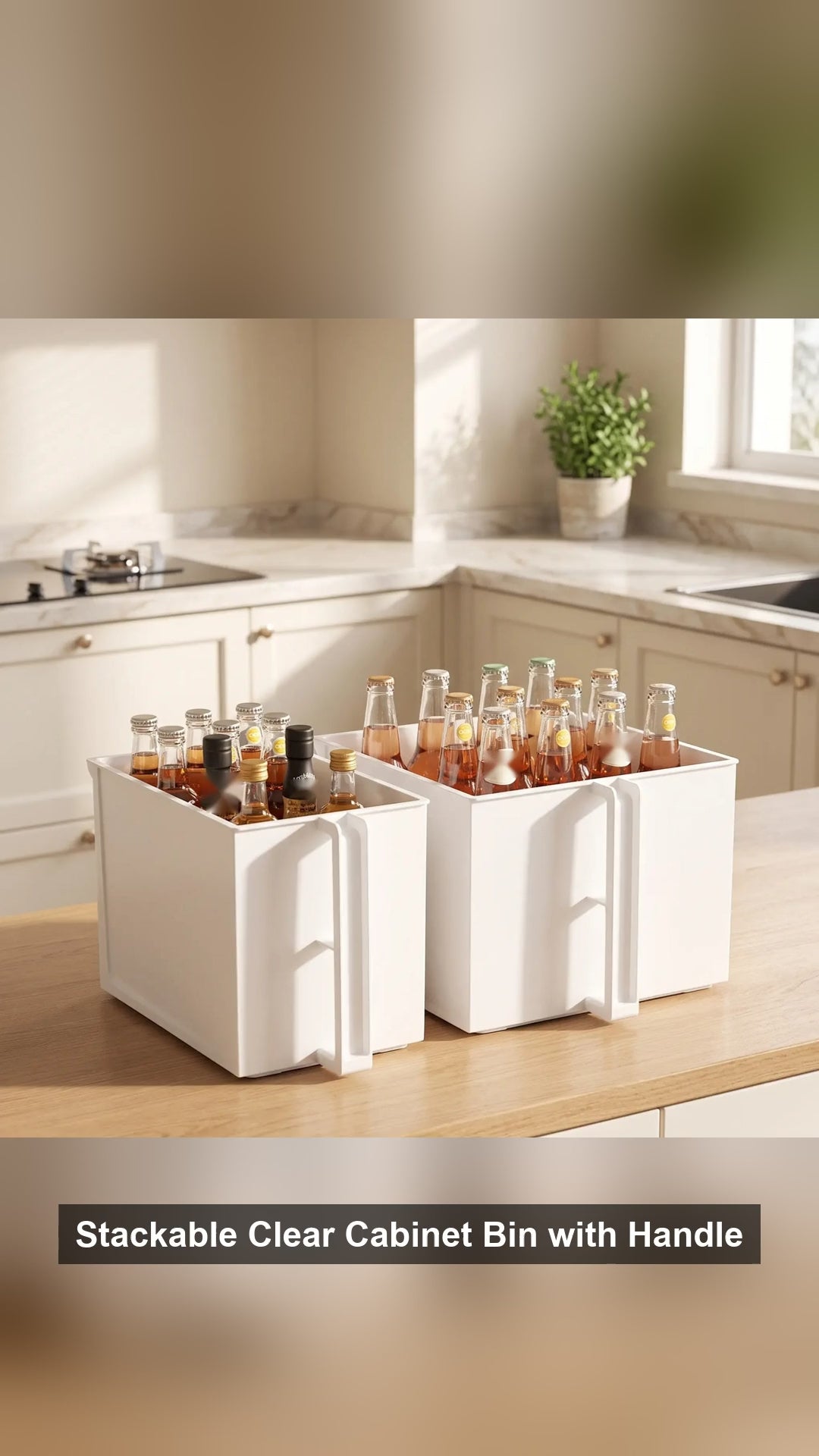 Stackable Clear Cabinet Bin with Handle for Pantry, BPA-Free