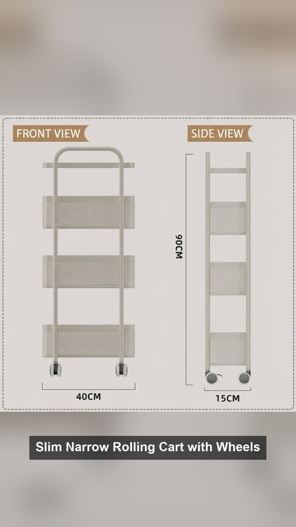 Slim Narrow Rolling Cart with Wheels Carbon Steel