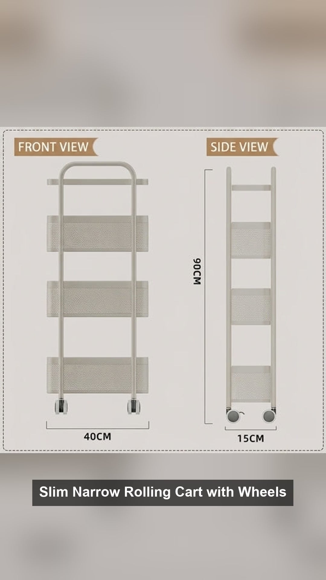 Slim Narrow Rolling Cart with Wheels Carbon Steel