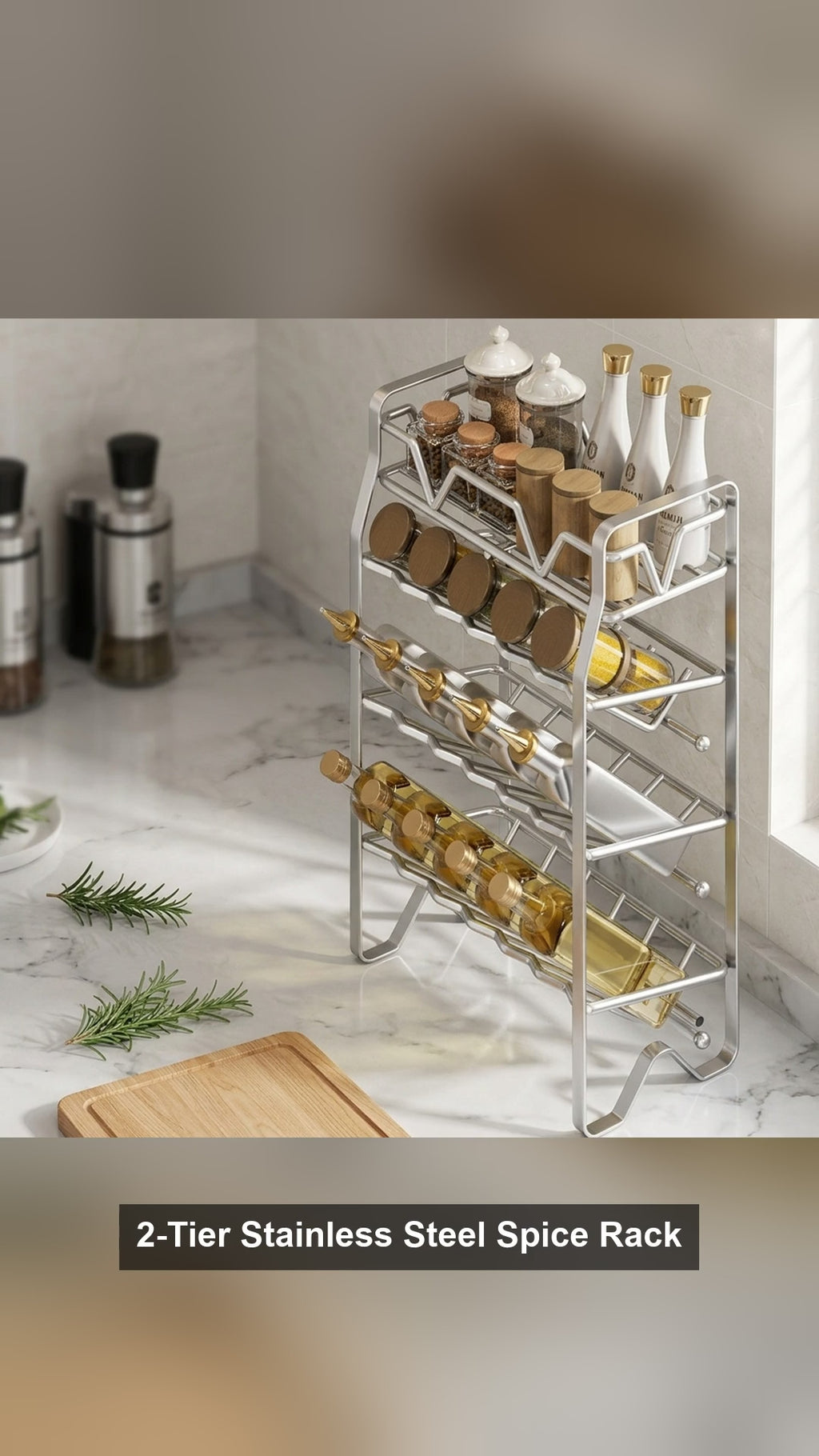 2-Tier Stainless Steel Spice Rack Countertop Kitchen Organizer